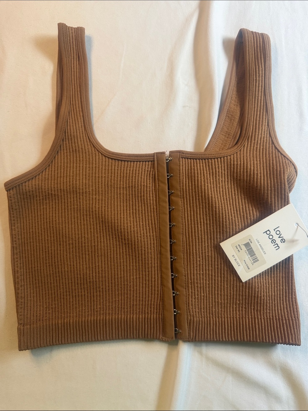 Hook-Front Ribbed Crop Tank in Brown by Love Poem